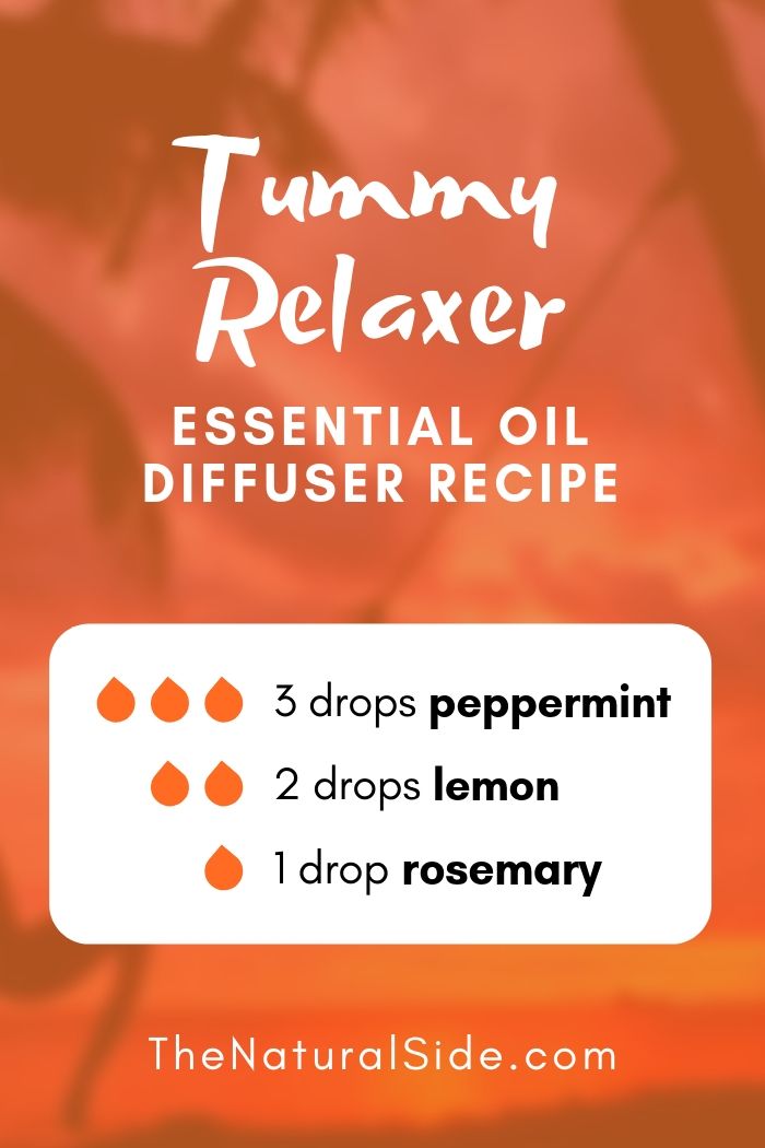 New to Essential Oils? Searching for Simple Essential Oil Combinations for Diffuser? Check out these 21 Easy Essential Oil Blends and Essential Oil Recipes Perfect for Beginners. #essentialoil #diffuser #headache Tummy Relaxer Blend 3 drops Peppermint + 2 drops Lemon + 1 drop Rosemary